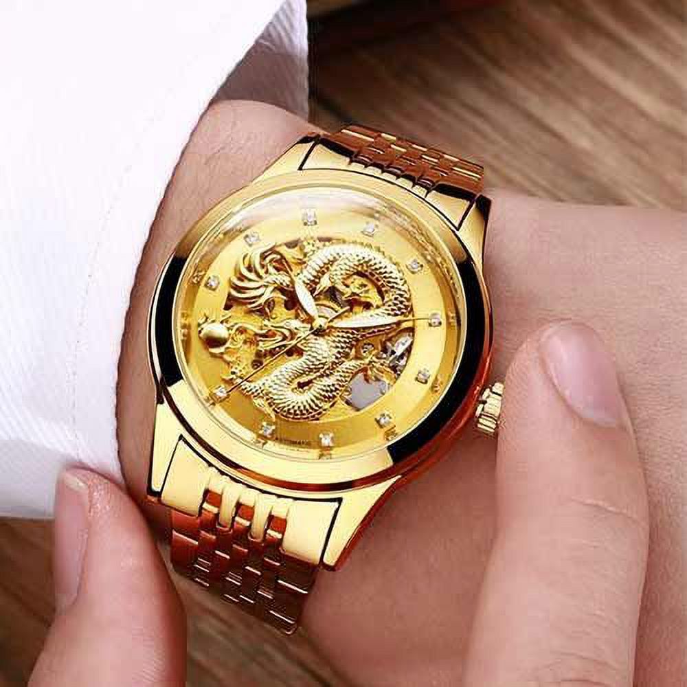 ENAPY Automatic Mechanical Steel Gold Dragon 30M Resistant Wrist Watch
