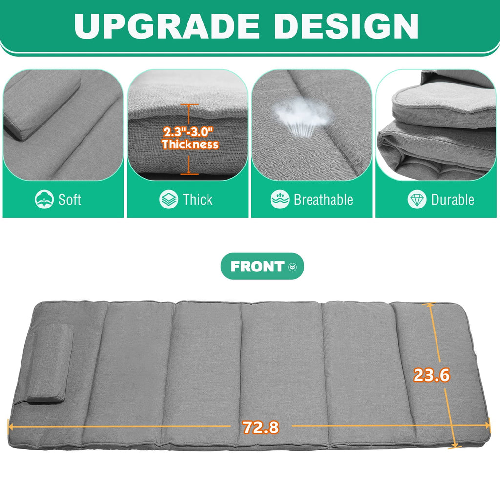 Lilypelle Outdoor Lounge Chair;Folding Bed Cot 6 Levels Adjustable Reclining Deck Chair;71 x 23.6 x 13 inch