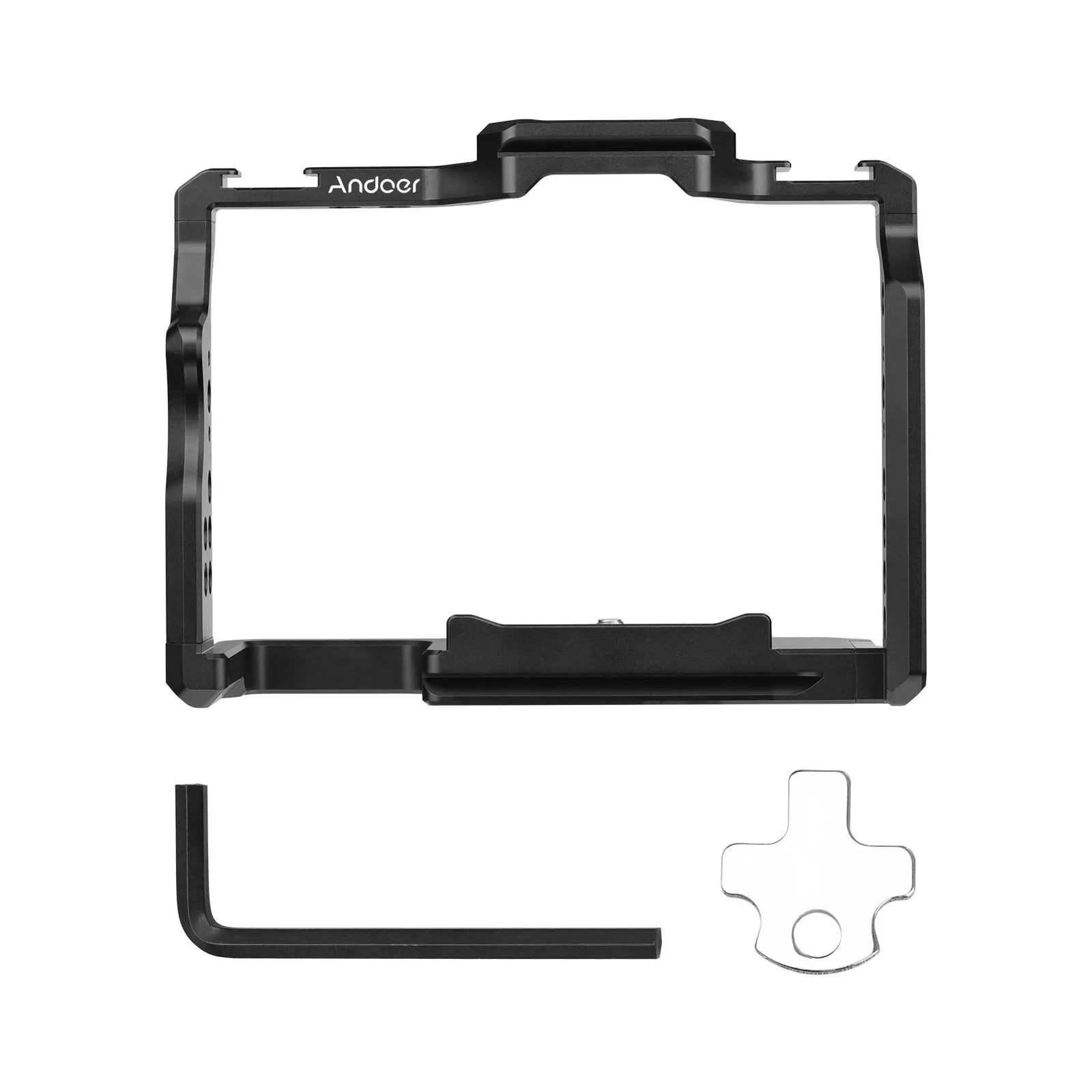 Andoer 2 Camera Cage; Aluminum Alloy Video Cage with Dual Cold Shoe Mounts; Sony A7R III/ A7R II/ A7S II Compatibility