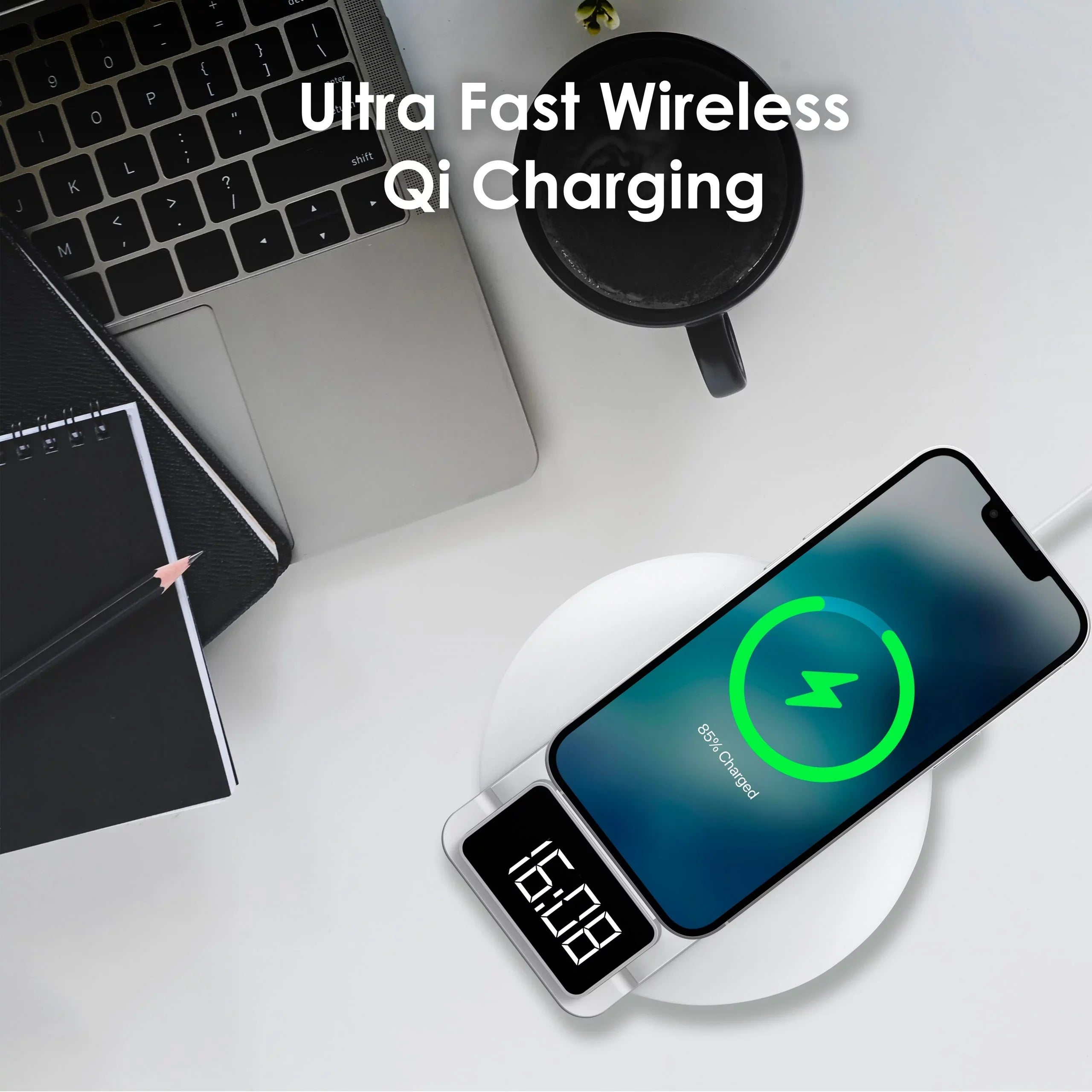 Rexing RS7 3-in-1 Wireless Charging Station; Touch Control; Table-Desk Lamps - White