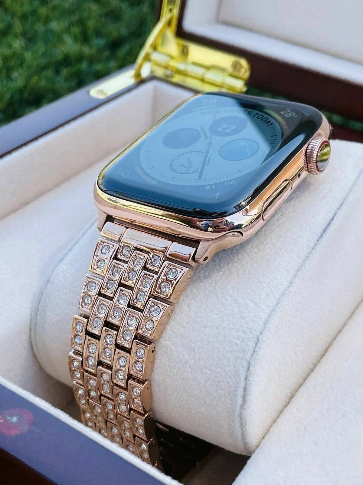 Custom 24K Rose Gold 45MM iWatch SERIES 7 Stainless Steel Rose Gold Band