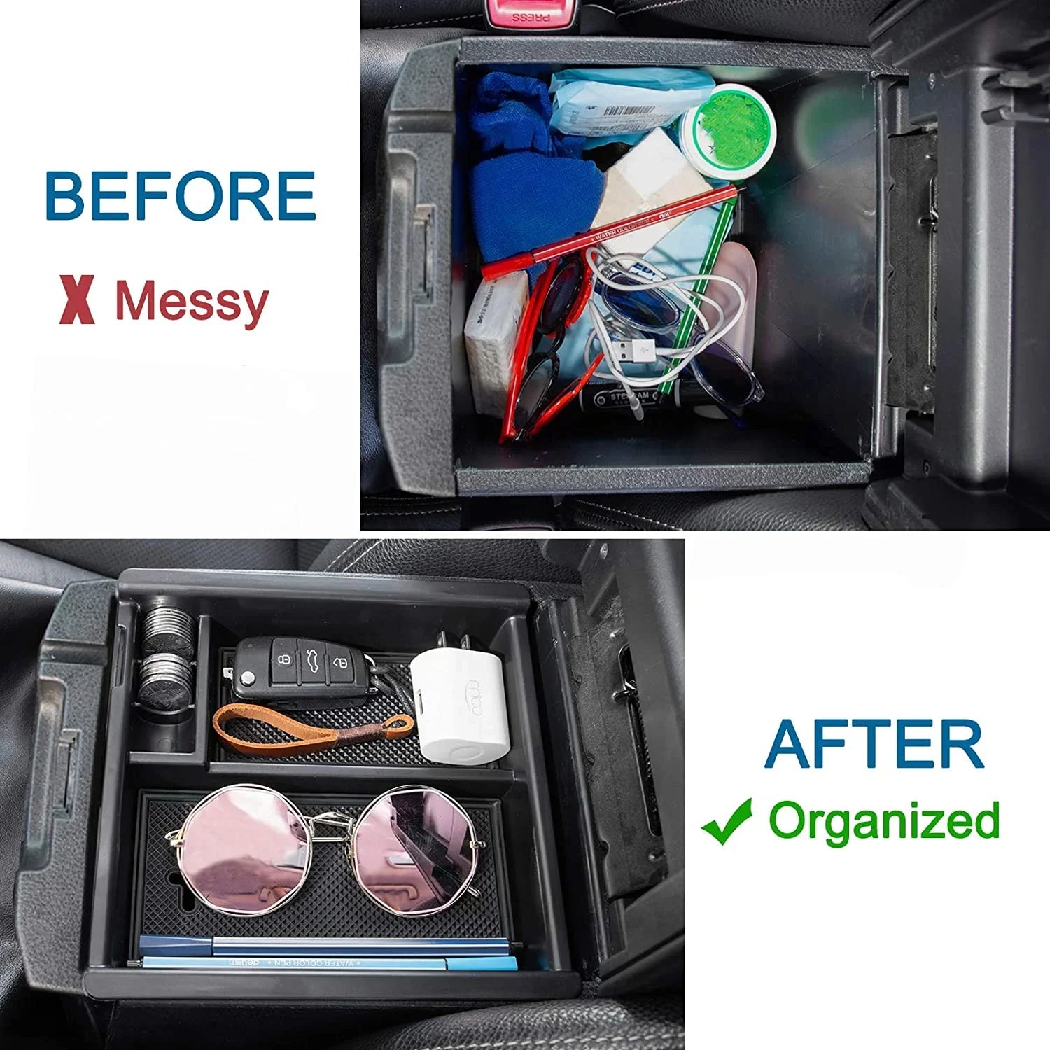 JDMCAR Center Console Tray Organizer Compatible with Toyota Tacoma Accessories 2016-2022 2023; Armrest Insert Container ABS Material Secondary Storage Box