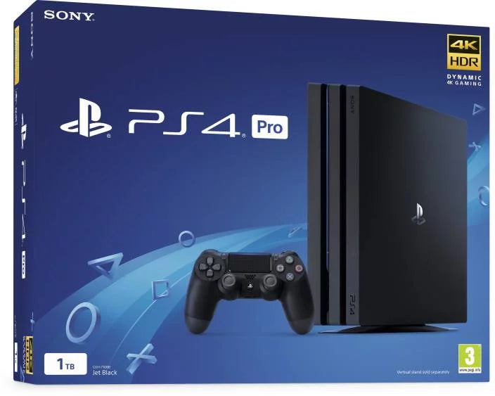 Sony PlayStation 4 PRO 1TB Gaming Console Black; HDMI Cable 2 Controller With Cleaning Kit Like New