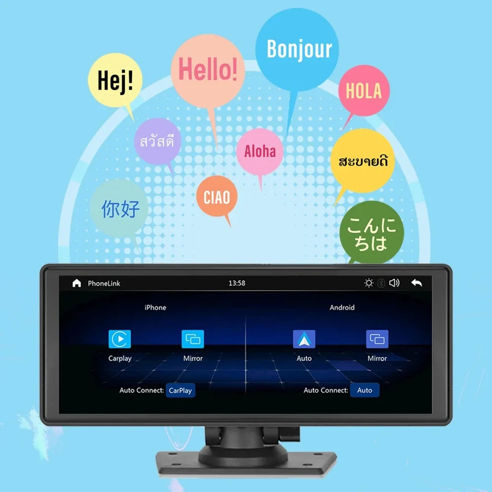 Polarlander 9.3" Wireless Carplay & Android Auto Portable Car Stereo; Front Dash Cam; Backup Camera; Bluetooth Hands-Free Calling; HD IPS Touchscreen;Supports Most Cars