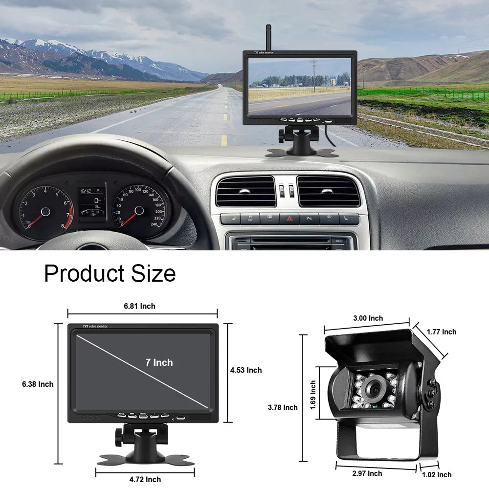 Podofo Vehicle Reverse Backup Cameras Monitor System Kit 12V/24V; 1080P Front Side Rear View Camera for RV Bus Truck Trailer Caravan Camper