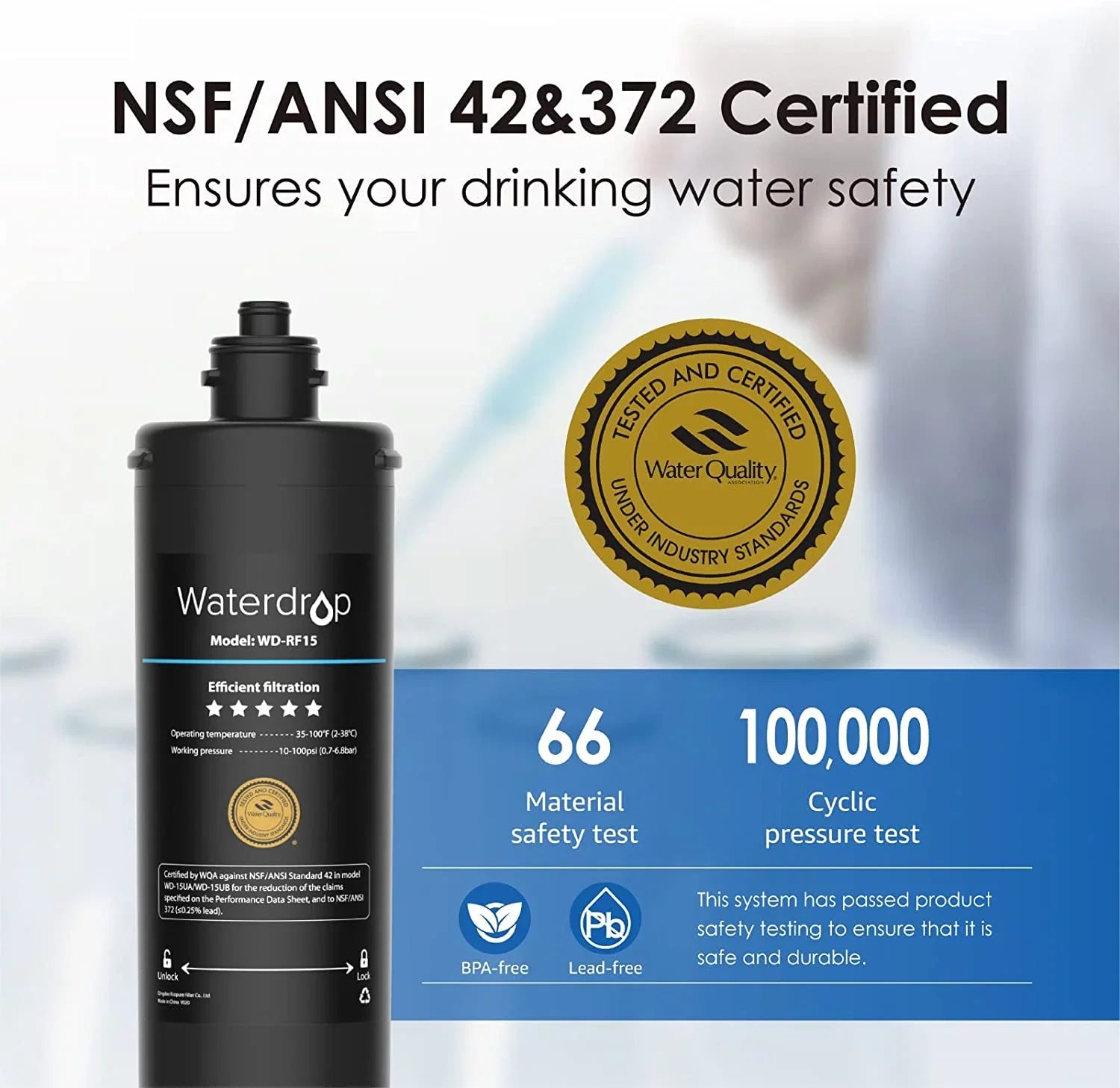 Liquiddrop WD-RF17 Filter; Replacement 17UA Under Sink Filtration System; 3 Years Ultra Long Lifetime