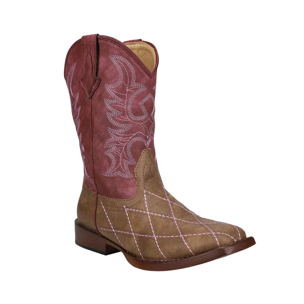 Roper Kids Girls Cross Cut Round Toe Western Cowboy Boots Mid-Calf