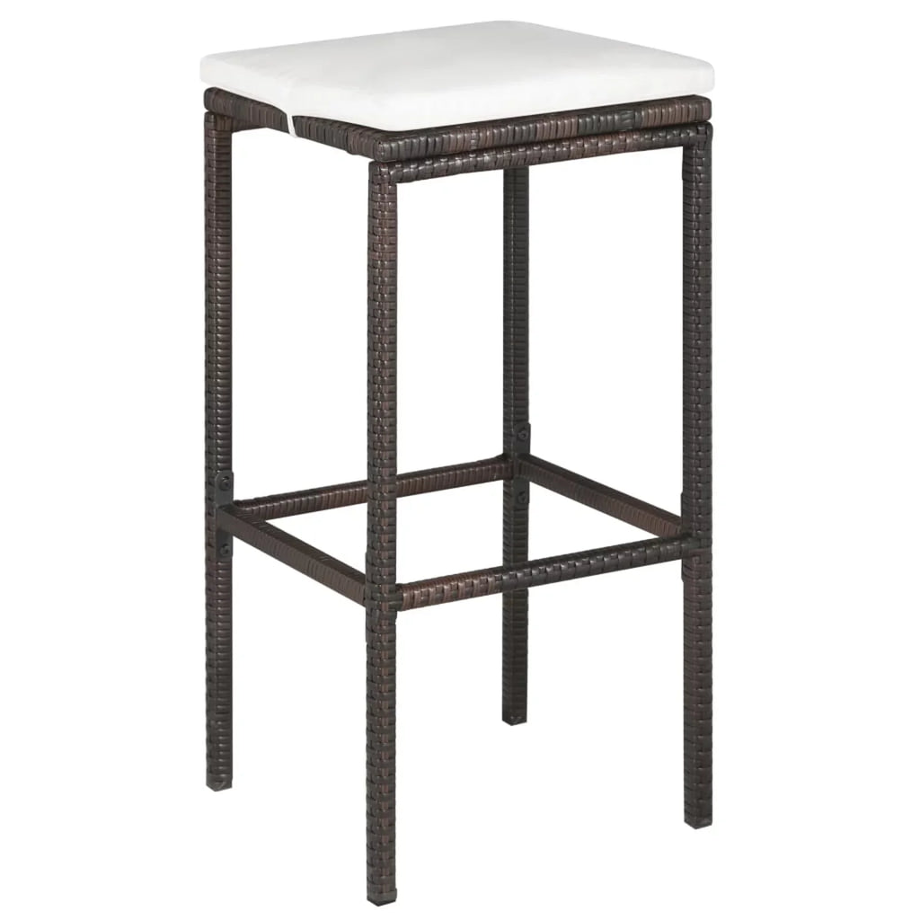 Dcenta 5 Piece Garden Bar Set Table and 4 Stool Chairs with Cushion Counter Height Dining Set Brown Poly Rattan for Bistro; Pub; Backyard; Terrace; Patio Furniture