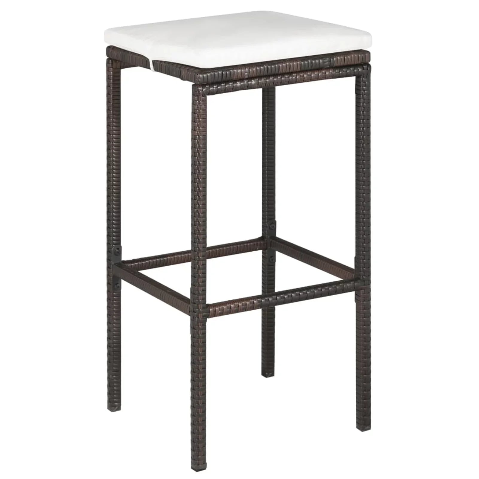 Dcenta 5 Piece Garden Bar Set Table and 4 Stool Chairs with Cushion Counter Height Dining Set Brown Poly Rattan for Bistro; Pub; Backyard; Terrace; Patio Furniture