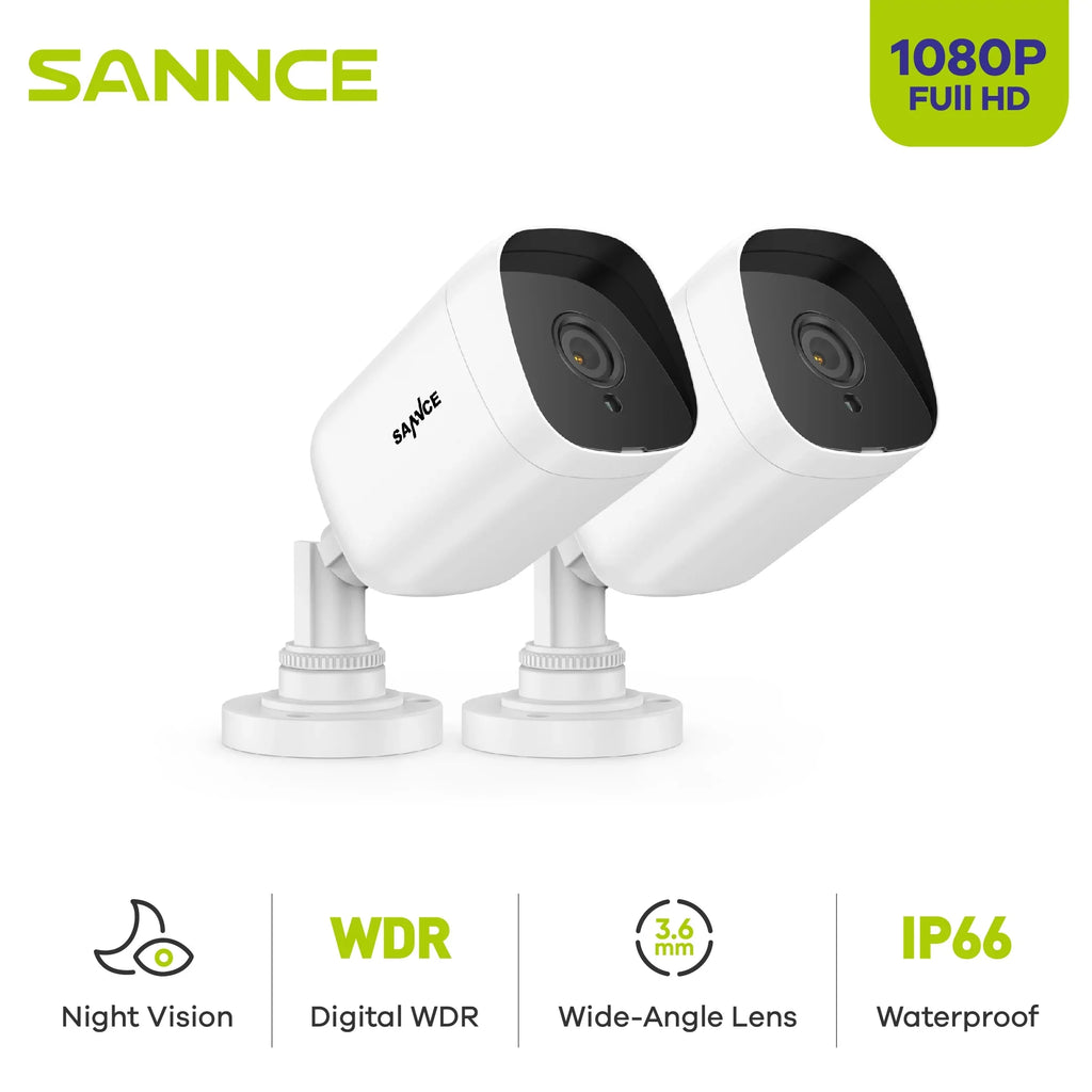 SANNCE 2PCS 2MP Full HD Wired Analog CCTV TVI-HD Security Camera for DVR Security Camera System with Outdoor IP66 Liquidproof 100 ft Night Vision
