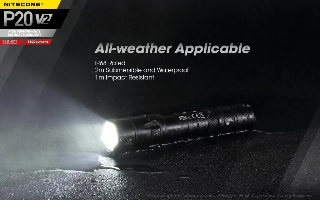 Combo: Nitecore P20 V2 Tactical LED Flashlight - CREE XP-L2 V6 - 1100 Lumens w/NL183 Battery; D2 Charger +2x Free Eco-Sensa CR123A Batteries
