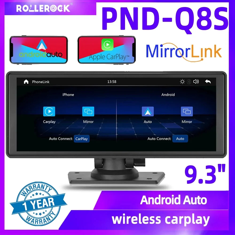 Polarlander 9.3" Wireless Carplay & Android Auto Portable Car Stereo; Front Dash Cam; Backup Camera; Bluetooth Hands-Free Calling; HD IPS Touchscreen;Supports Most Cars