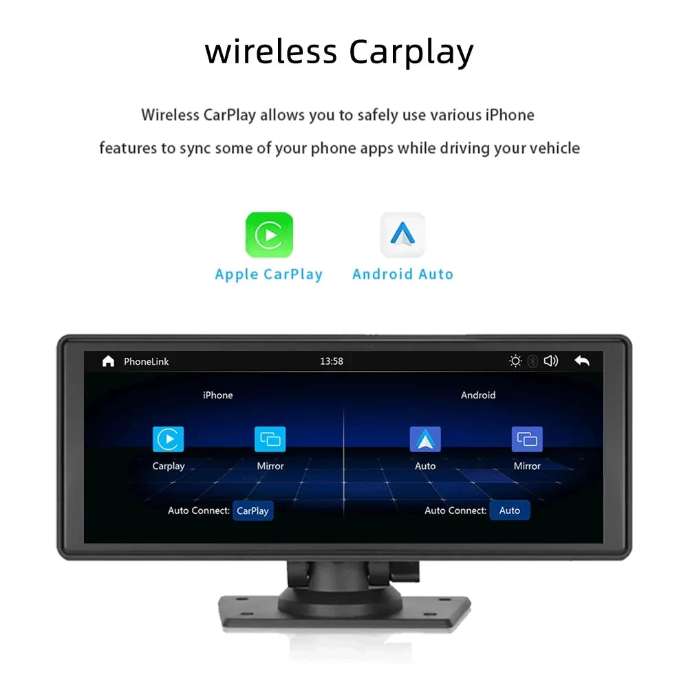 Polarlander 9.3" Wireless Carplay & Android Auto Portable Car Stereo; Front Dash Cam; Backup Camera; Bluetooth Hands-Free Calling; HD IPS Touchscreen;Supports Most Cars