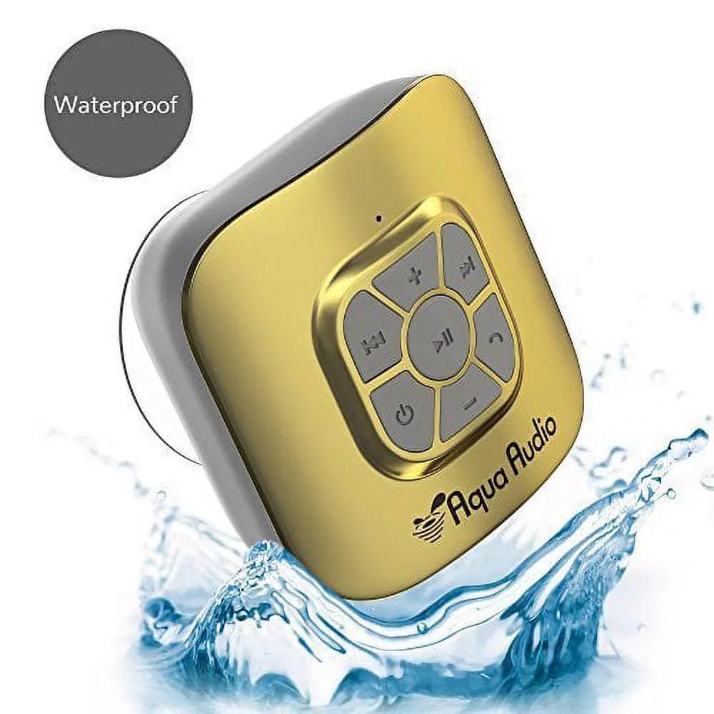Gideon Portable Liquidproof Bluetooth Speaker with Suction Cup - 10 Hours Playtime/Built-in Mic (Gold)