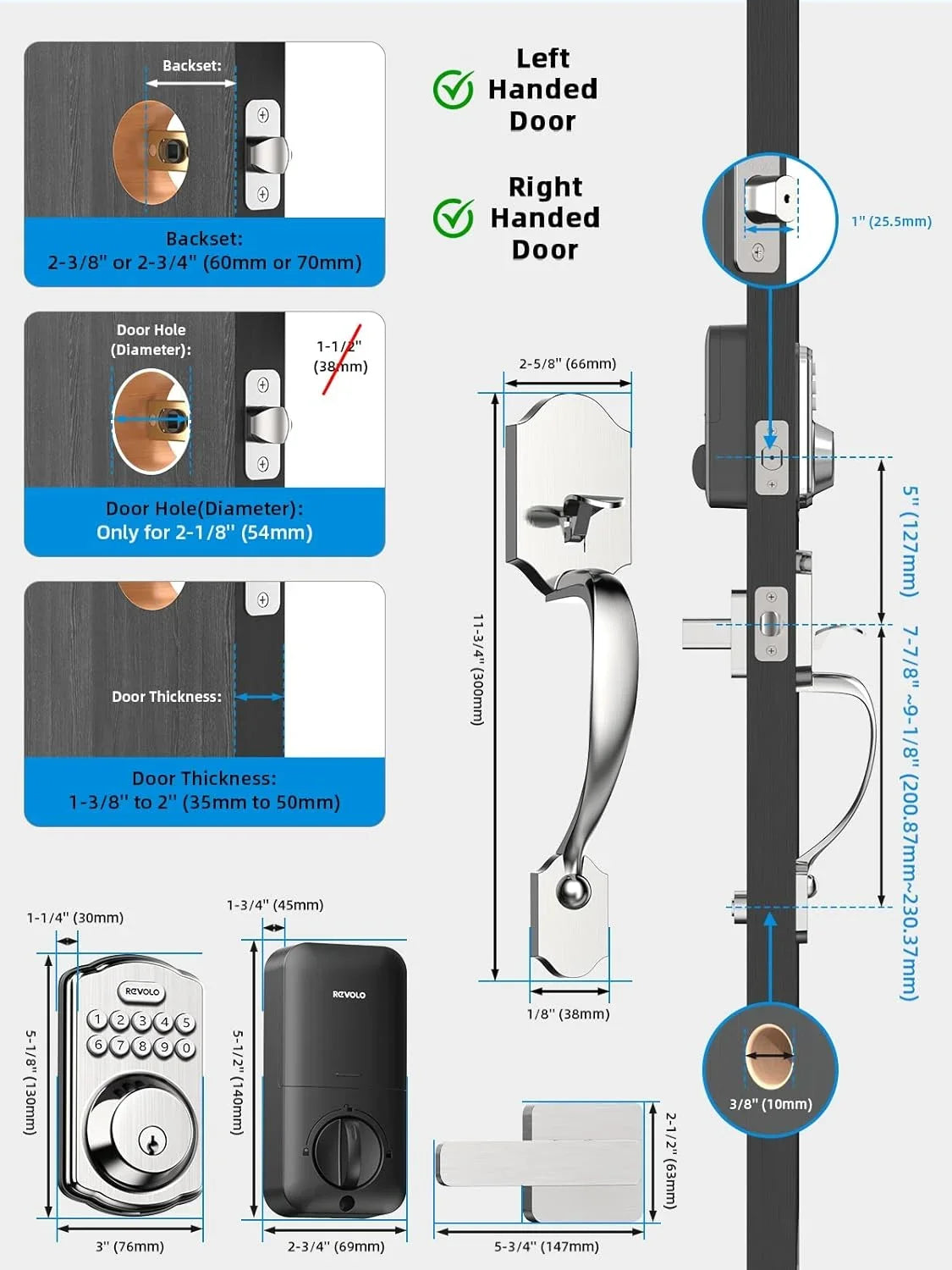 GOURE RE001 Electronic Keypad Deadbolt; Keyless Entry Door Lock; Keyed Entry; Auto Lock; Smart Lock with Handle; Front Door Handle Sets; Anti-Peeking Password; Oil-Rubbed Bronze