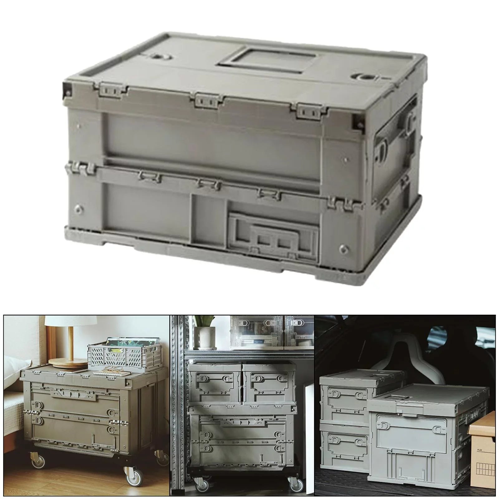 Storage Box Versatile Storage Bins Collapsible Crate Trunk Organizers Multifunctional Storage Containers Gray Green; 41x29.5x22cm
