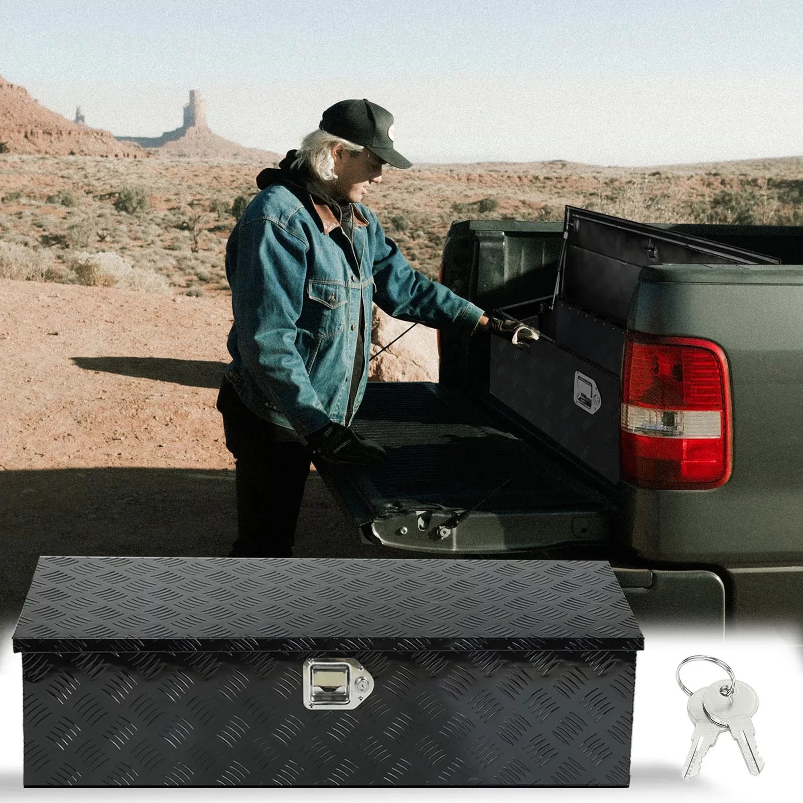 Confote 39 x 13 x 10 cmes Pick Up Truck Truck Bed Tool Box Trailer Storage Heavy Duty Aluminum; Lock and Keys; Liquidproof; Black