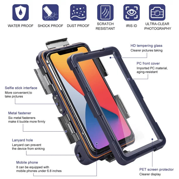 UrbanX Professional [15m/50ft] Swimming Diving Surfing Snorkeling Photo Video Fluidproof Protective Case Underwater Housing for Oppo Reno4 5G And all Phones Up to 6.9 foot LCD with Lanyard