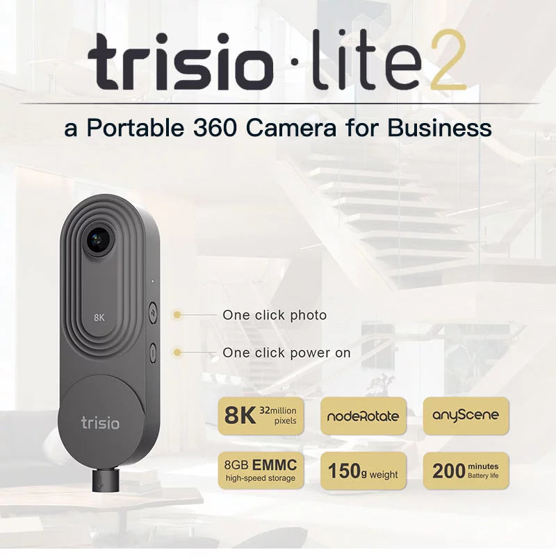 Trisio Lite 2 VR - 8K Virtual Tour NodeRotate 360° Camera + Manufacturer Supplied Carrying Case; Quick Plug-in; USB Cable; Seller Supplied Microfiber Cloth & More (7pc Bundle)