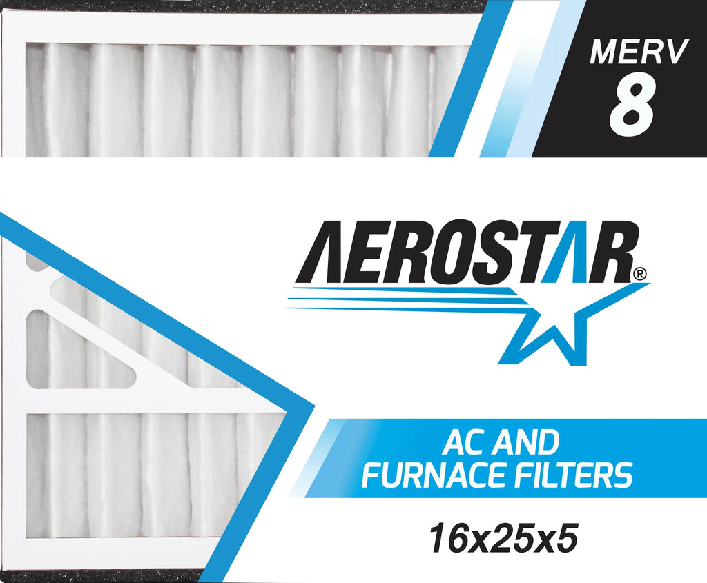 Aerostar 16x25x5 MERV 8; Air Bear Replacement Pleated Air Filter; 16x25x5; Box of 2