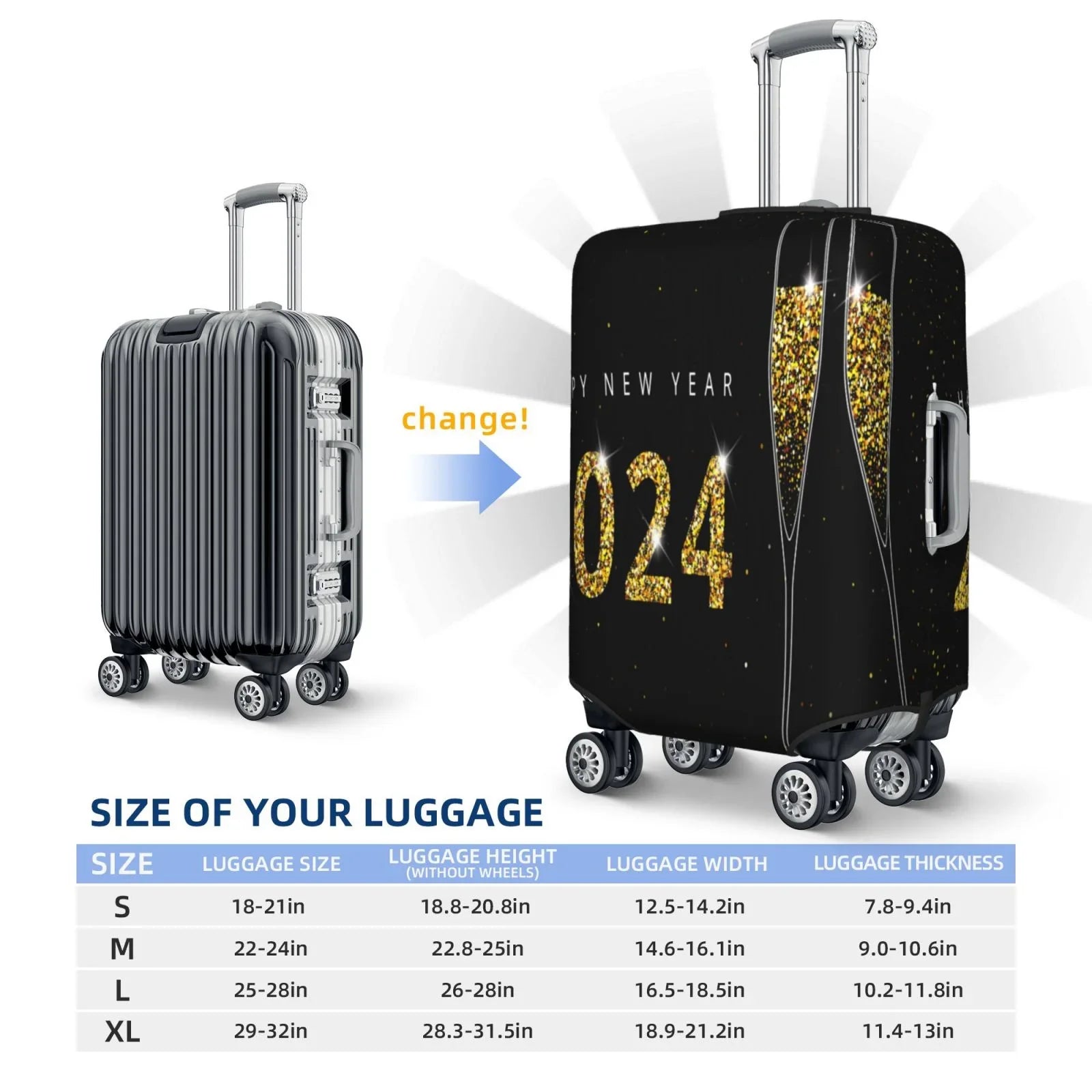 Haiem Happy New Year 2024 (2) Luggage Cover;Durable; Washable Suitcase Protector With Anti-Scratch Technology - Keep Your Luggage Looking New Medium