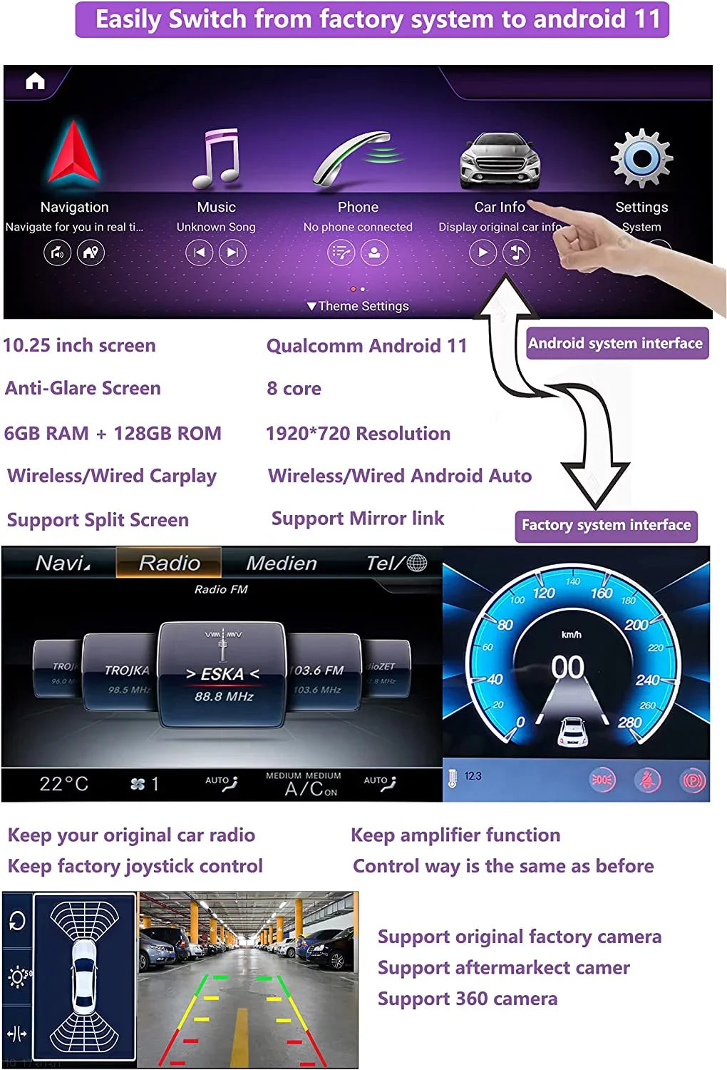 Road Top Android 13 Car Stereo 10.25" 8GB+256GB Car Touch Screen for Mercedes Benz GLA CLA A Class X156 C117 2016-2018 NTG 5.0; Support Wireless Apple Carplay Android Auto Navigation Camera