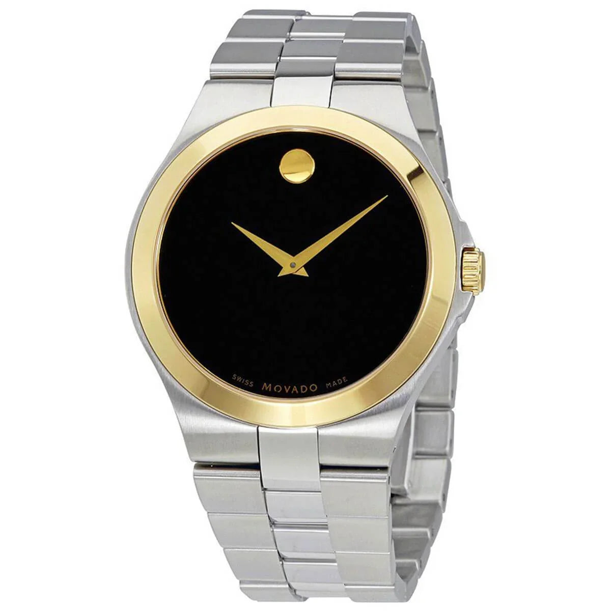 Movado Edition Black Dial Gold Tone Bezel Steel Quartz Ladies Watch 606910