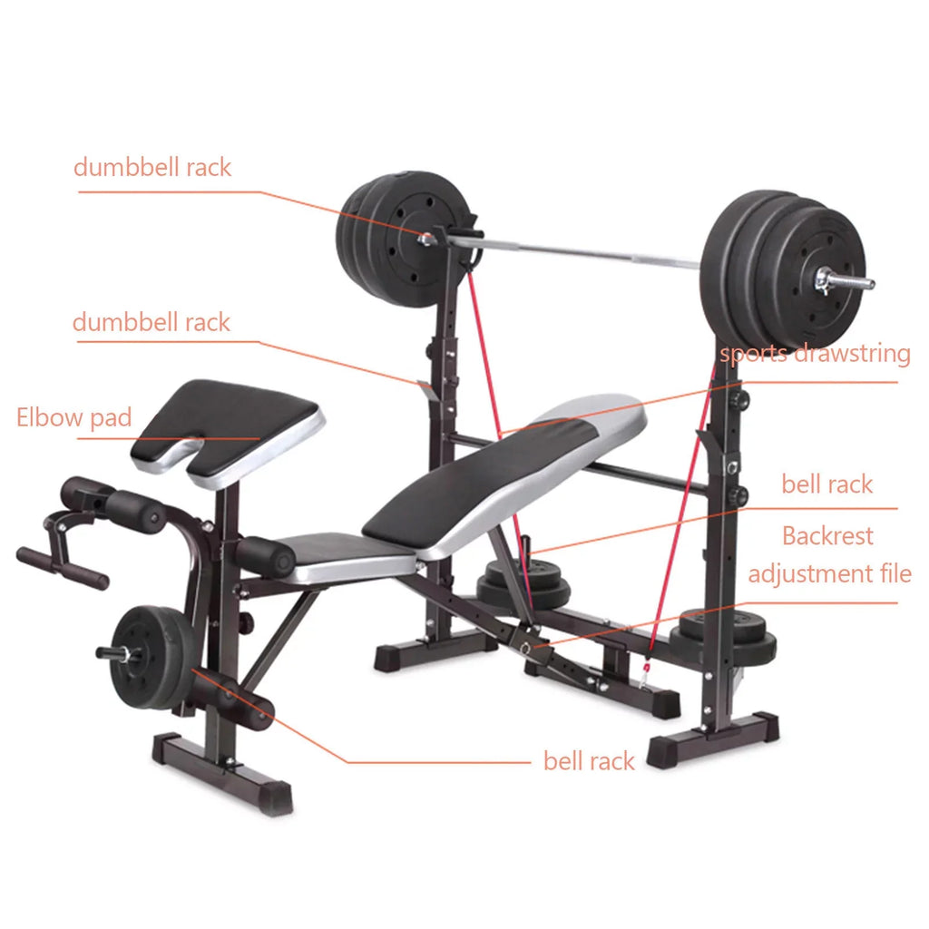 US Stock Body Champ Olympic Weight Bench; Workout Equipment for Home Workouts; Bench Press with Preacher Curl; Leg Developer and Crunch Handle for At Home Workouts