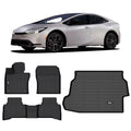 Ikon Motorsports Floor Mats & Trunk Mat Compatible With 2023-2024 Toyota Prius ; Black 3D Molded Carpets Liner 1st 2nd Row Front Rear Pad 4PC TPE Thermo Plastic Elastomer All Weather Protector