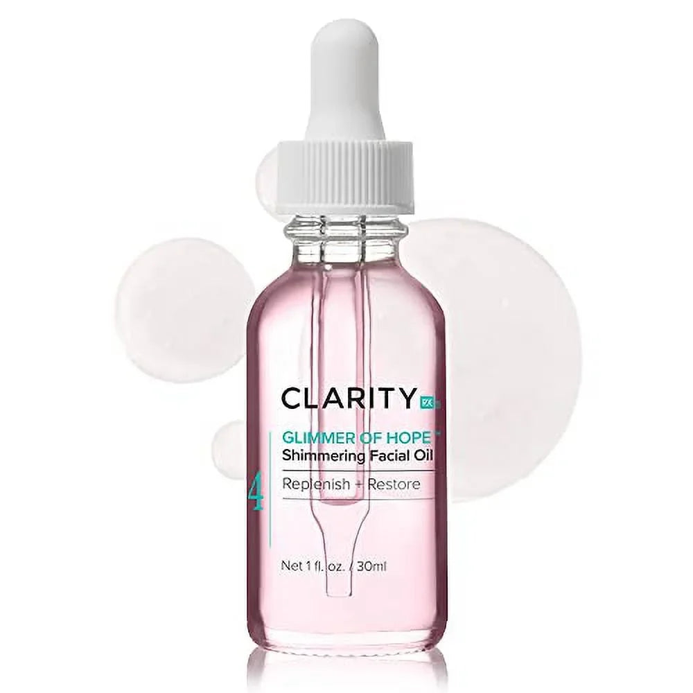 ClarityRx Glimmer of Hope Shimmering Restorative Face Oil; Natural Plant-Based Moisturizing Facial Treatment with Coconut; Rose & Jojoba for Dry & Aging Skin (1 fl oz)