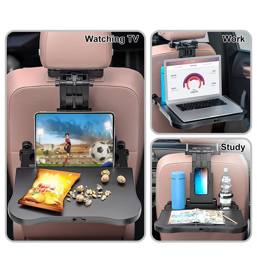 Nebublu Adjustable Car Seat Travel Table; Multifunctional Foldable Back Seat Food Tray with Phone Holder， Black