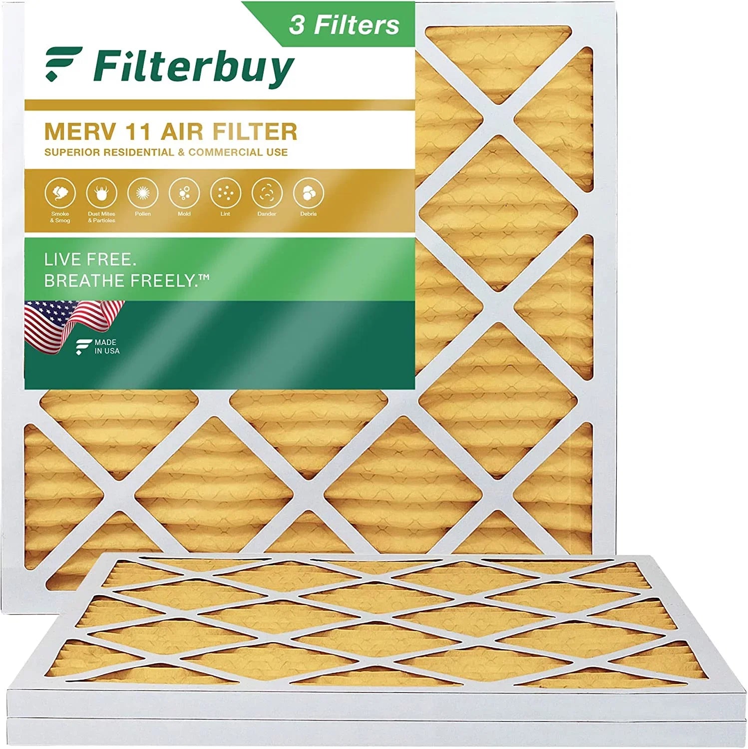 Filterbuy 20x20x1 MERV 11 Pleated HVAC AC Furnace Air Filters (3-Pack)