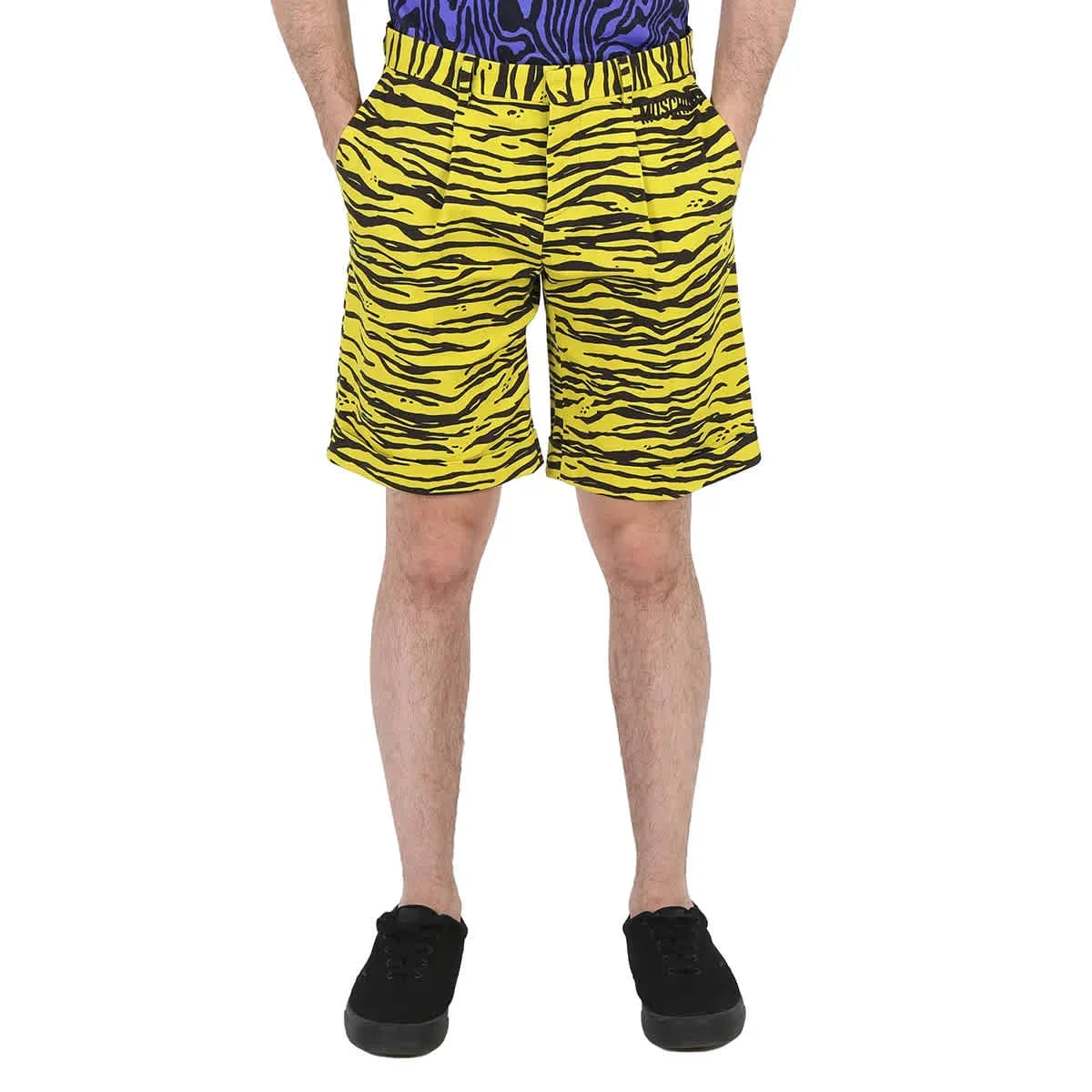 Moschino Men's Yellow Printed Stretch Cotton Shorts; Brand Size 44 (Waist Size 29")