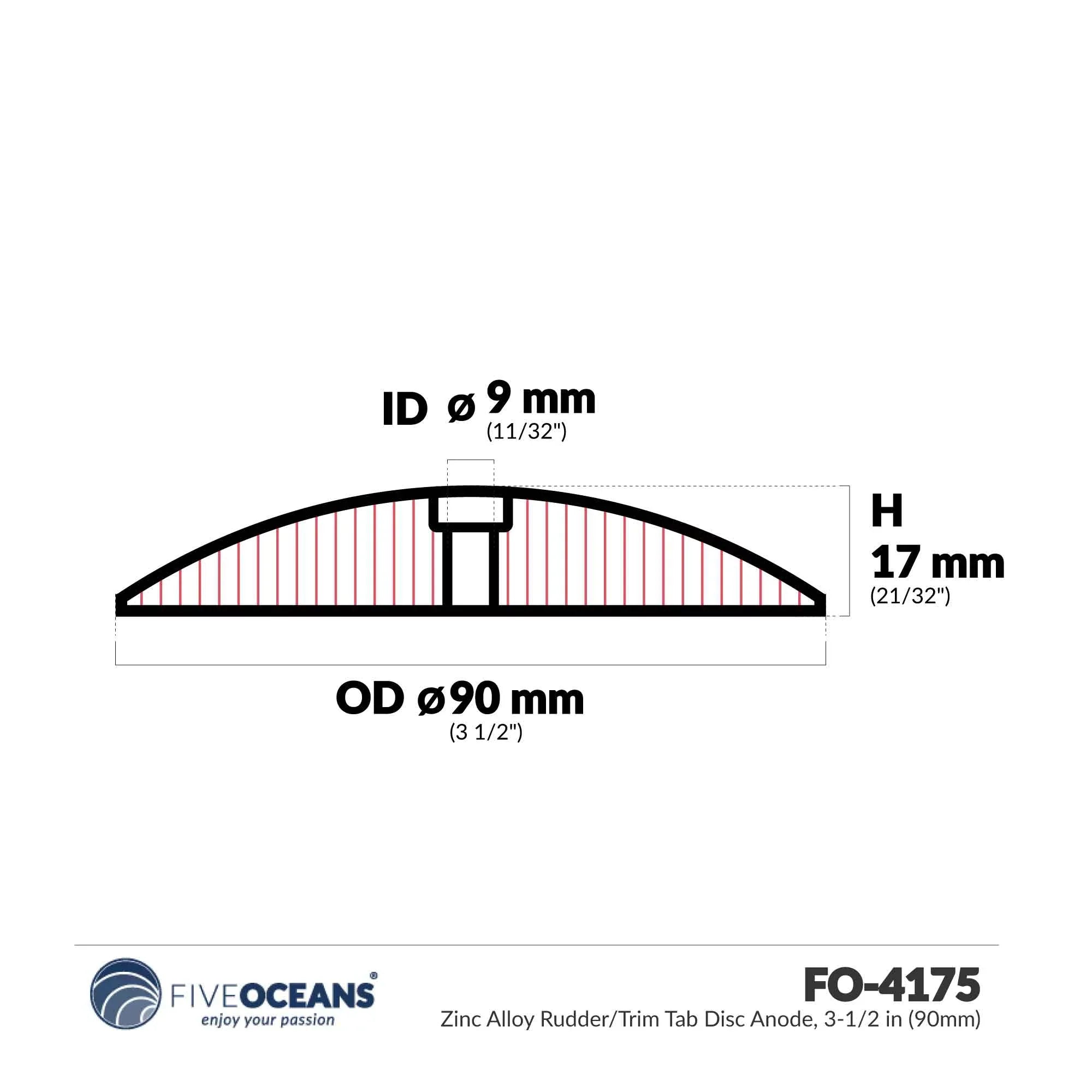 Five Oceans Zinc Alloy Rudder/Trim Tab Disc Anode; 3-1/2 inches (90mm)(Pair) FO4175-M2