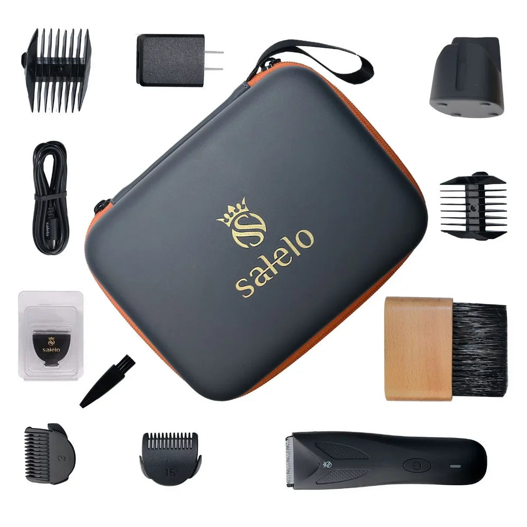 Salelo Current-activated Groin Hair Trimmer VIP Kit | Grooming Kit for Manscaping; Pubic Hair | Rechargeable & Liquidproof Ball Shaver | Personal Groomer for Men with Ceramic Replacement Blades & Storage Case
