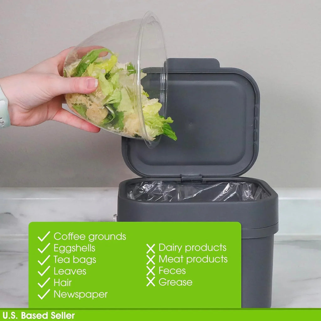 Small Compost Bin For Kitchen - 1Gal Countertop Compost Bucket For Food Scraps; Trash; Recycling And More - 4L Cabinet Or Wall Mounted Aluminum Indoor Compost Bin