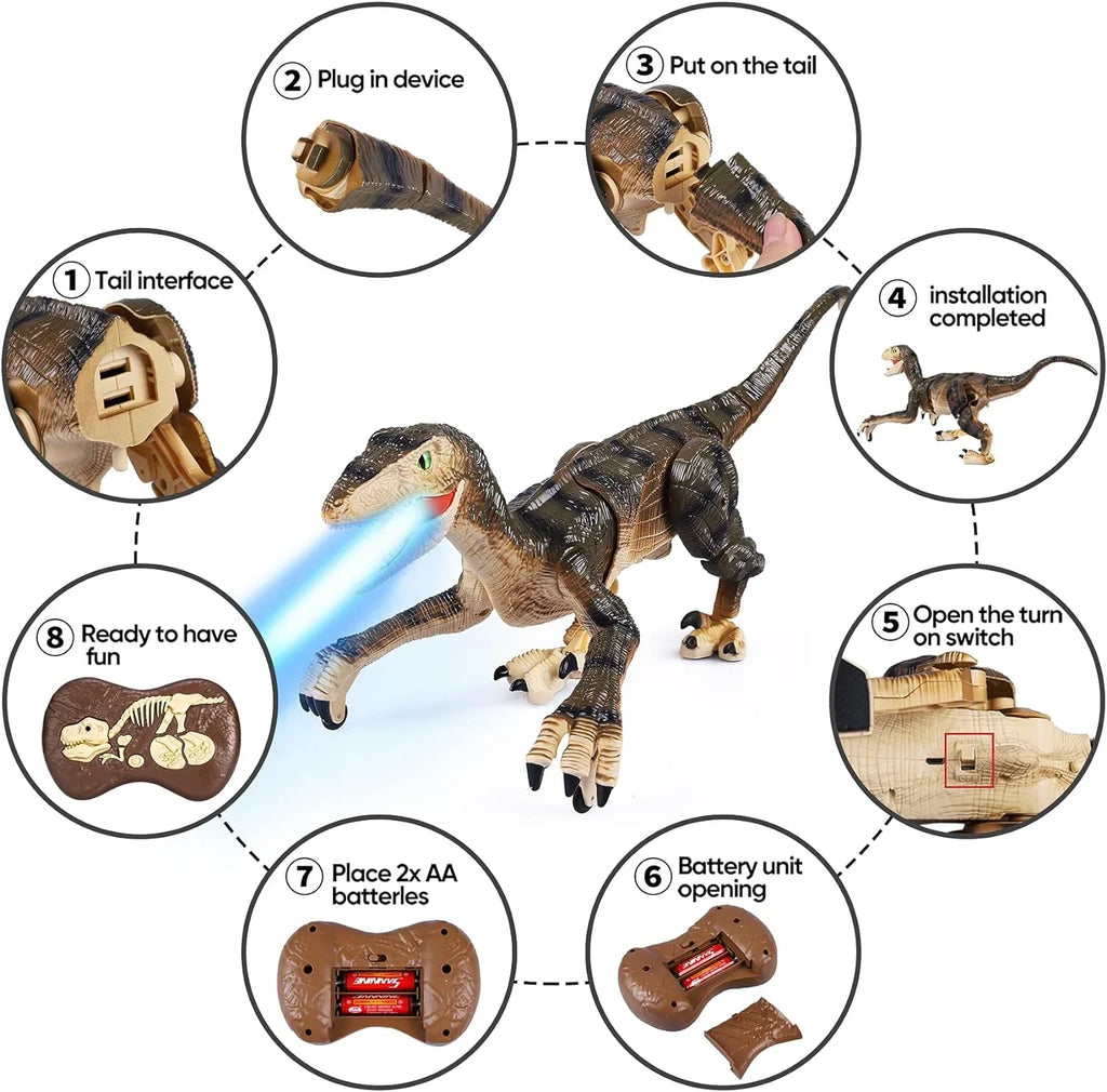 Remote Control Dinosaur Toys with Light up 3D Eyes; Shaking Head; Roaring Sounds; Walking Dinosaur Toy Gift for Kids Age 3-12 Years