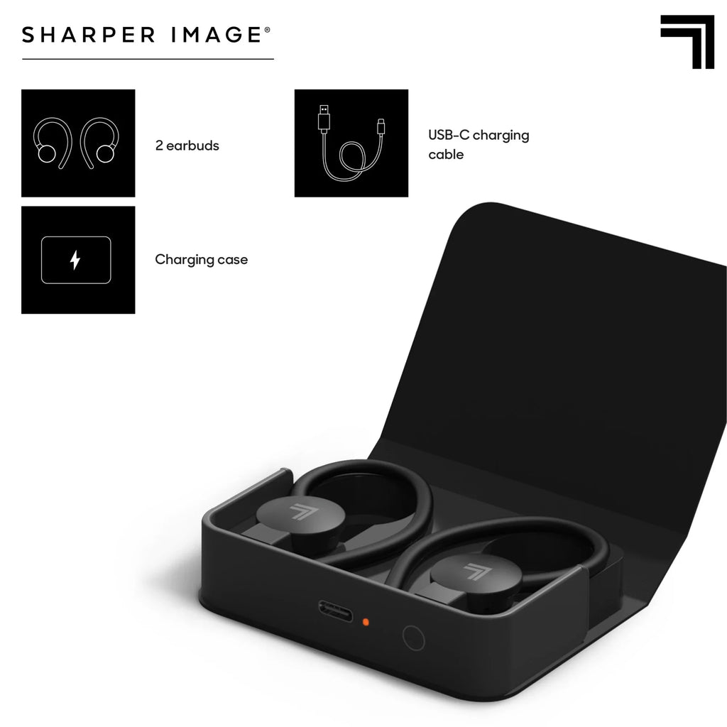 Sharper Image® SoundHaven® Sport True Wireless Bluetooth Earbuds with Qi Charging Case; Black