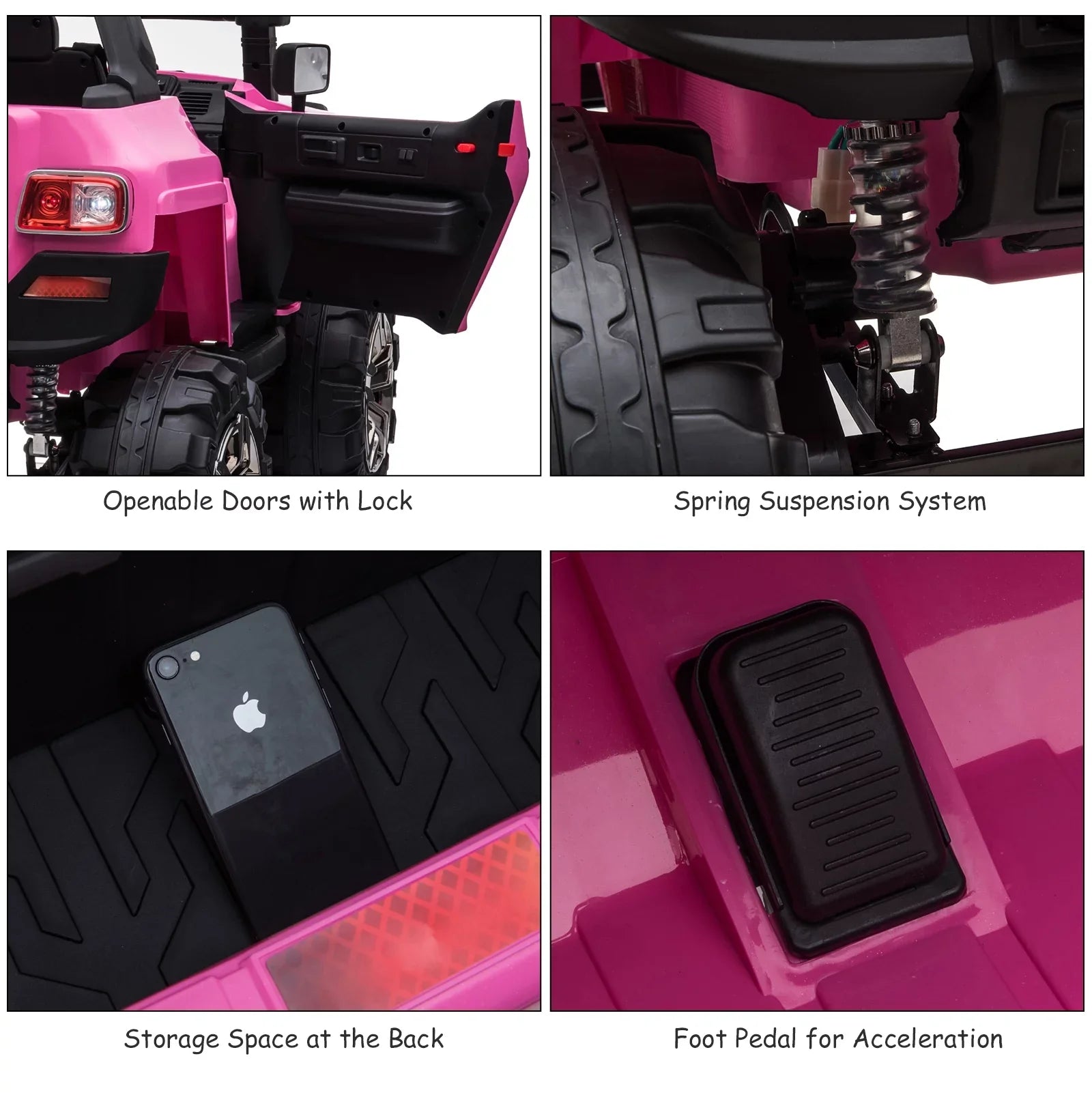 Aosom 12V Kids Current-activated 2-Seater Ride On Police Car SUV Truck Toy with Parental Remote Control; Pink
