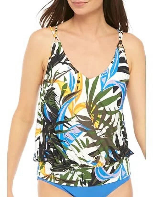 Calvin Klein Printed Underwire Blouson Tankini Top; Green; Small