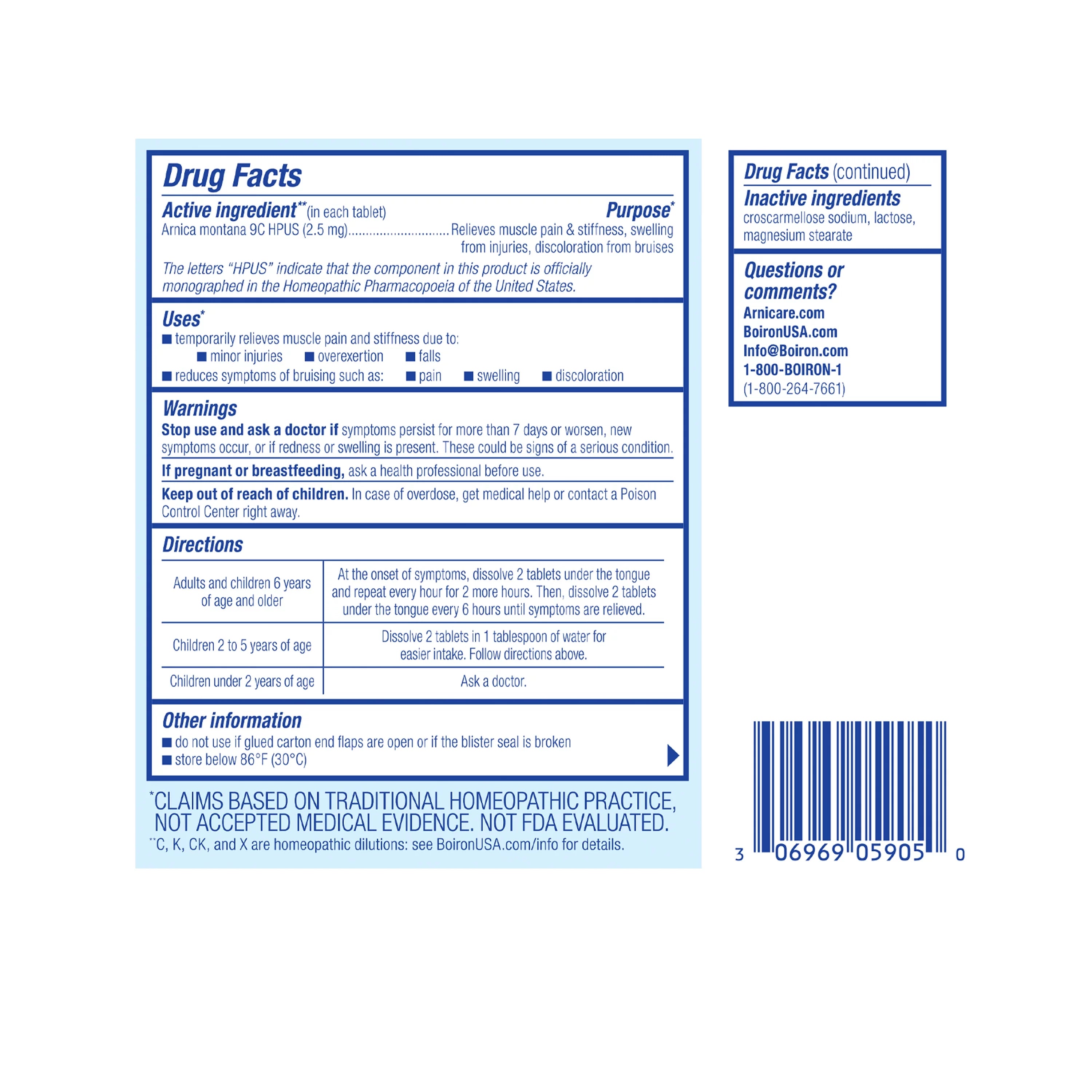 Boiron Arnicare Tablets; Homeopathic Medicine for Pain Relief; Swelling & Bruises from Injuries; and Muscle Pain; 120 Meltaway Tablets
