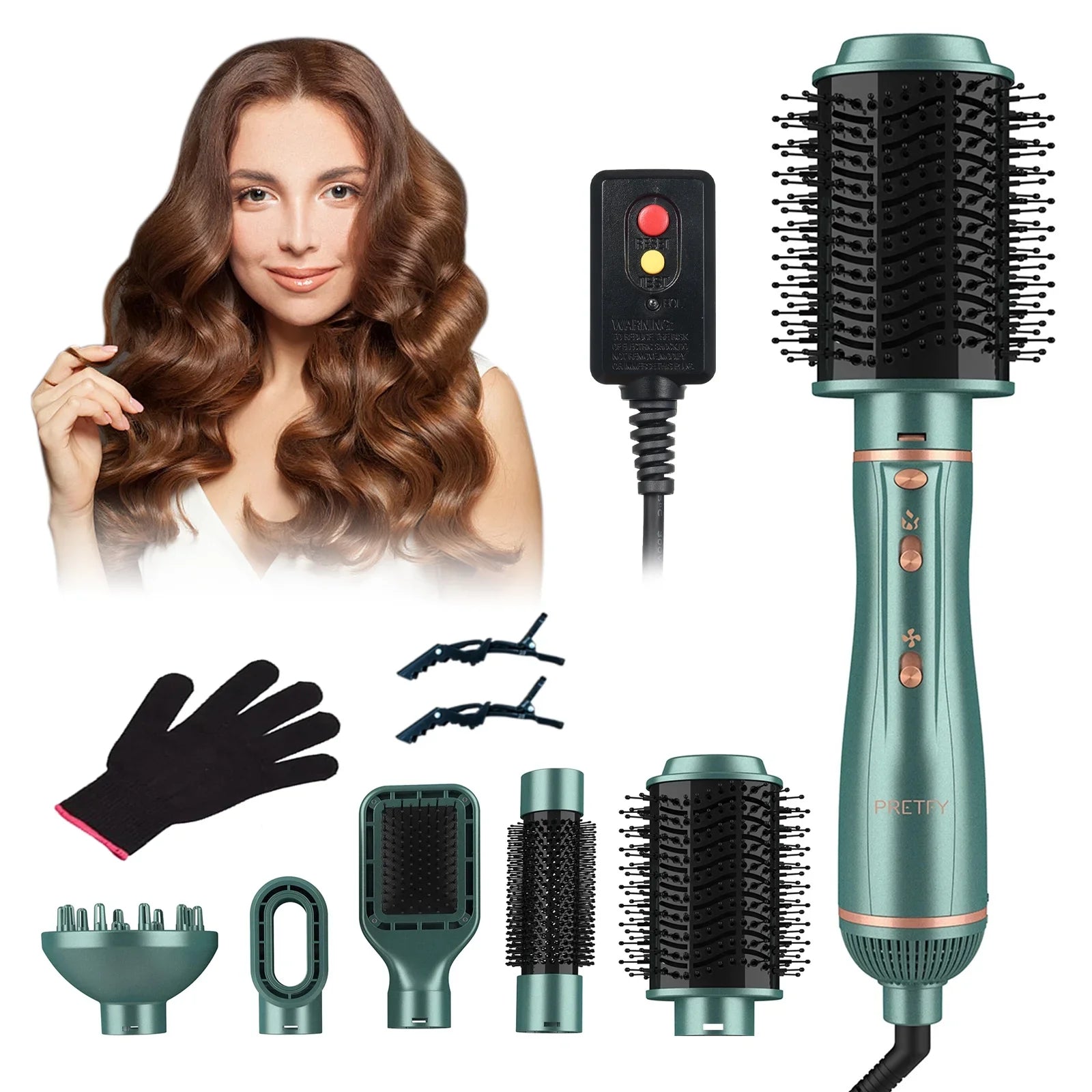 Pretfy Hair Dryer Brush; 5 in 1 Blow Dryer & Volumizer; Negative Ion Detachable Hot Air Brush Set Hair Styler for Straightening/ Drying/ Curling/ Styling