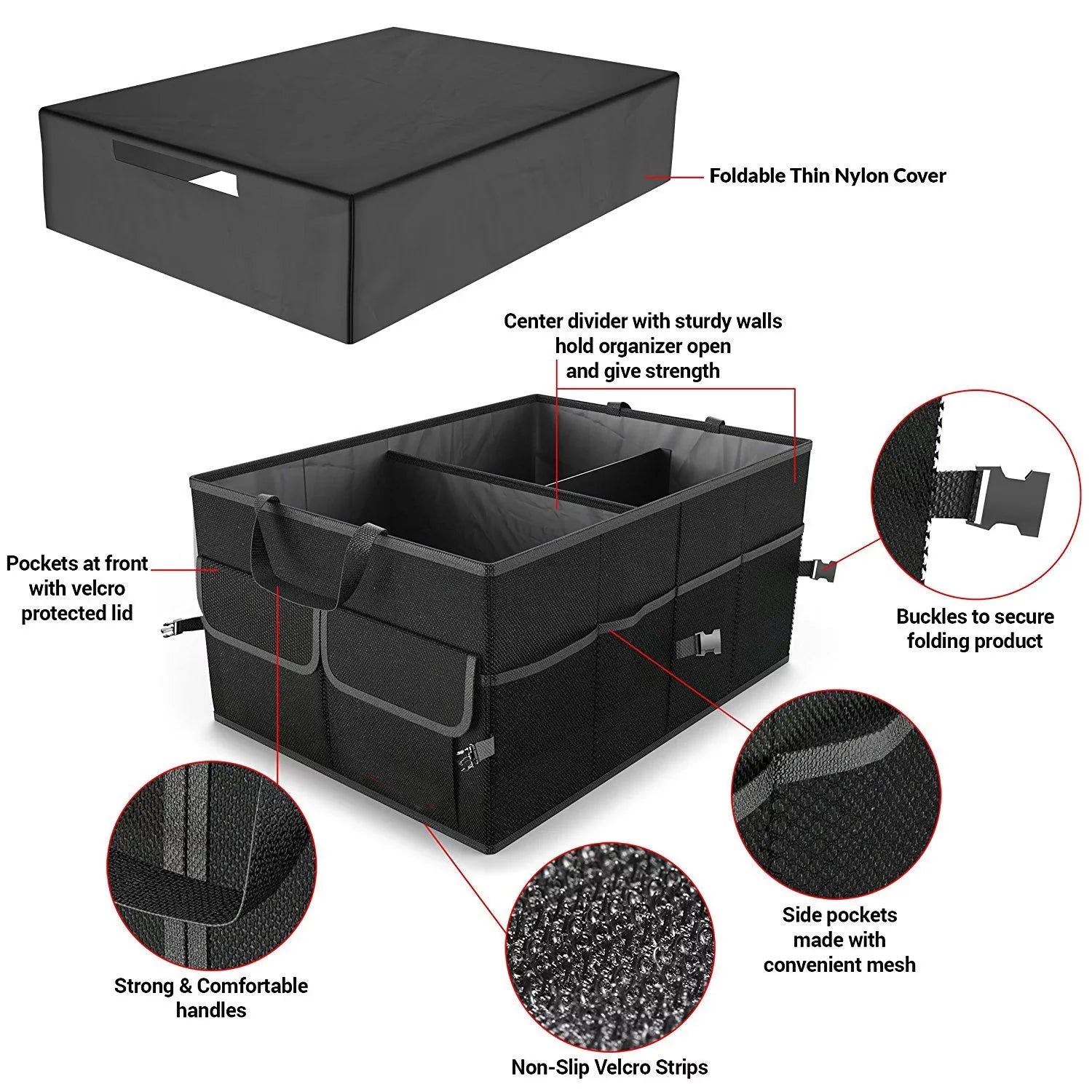 Nokiwiqis Trunk Cargo Organizer Folding Caddy Storage Collapse Bag Bin for Car Truck SUV