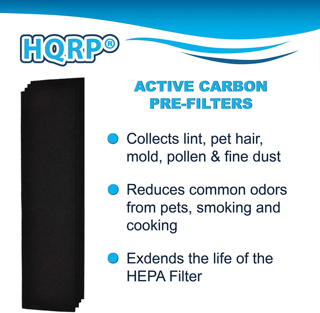 HQRP Filter Kit for Lowe's 560976 LOWESRAPF-E-4 FLT5000; Idylis 3-Speed 193-sq ft / IAP-GG-125 Air Purifier ENERGY STAR; 2pcs Cartridge Filters & 4pcs Carbon Pre-Filters (Reserve)