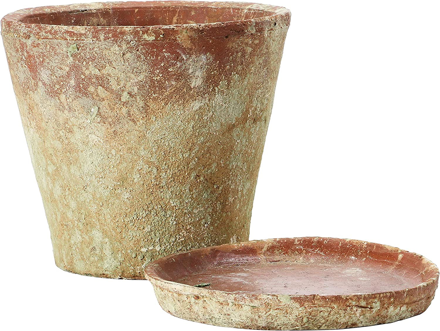 Creative Co-Op Cement Planter with Saucer; Distressed Terra-cotta Finish; Set of 2 (Holds 8" Pot)