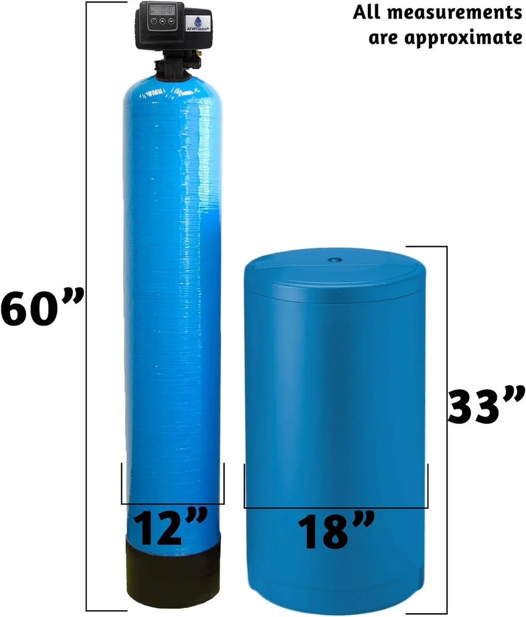 AFWFilters 2 cubic Foot 64k Whole Home Iron Pro Softener with Fine Mesh Resin;1" Stainless Steel FNPT Connection; and Blue Tanks