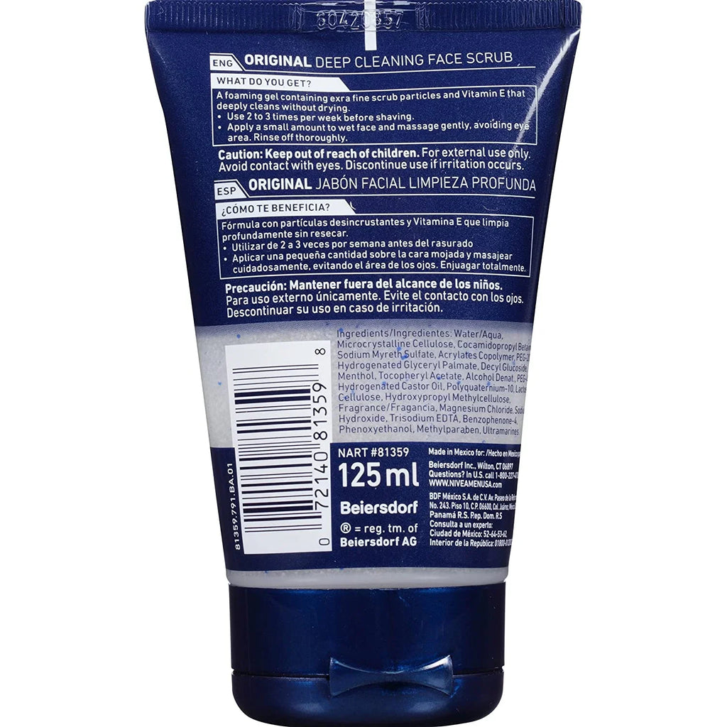 NIVEA FOR MEN Original; Deep Cleaning Face Scrub 4.4 oz (Pack of 6)