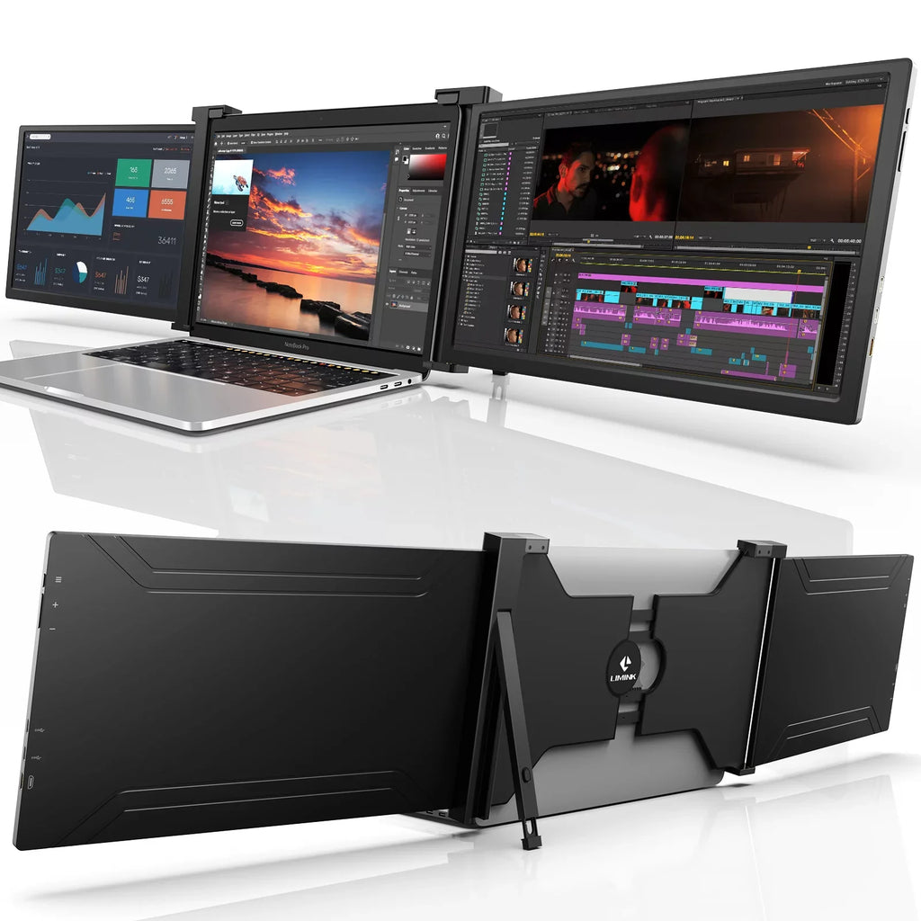 LIMINK S20;15.4" Triple Portable Monitor Laptop Screen Extender for Dual Monitor Display