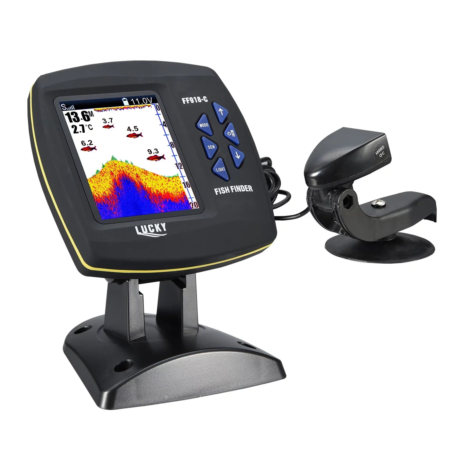 Tomshoo Fish Finder Wired Transducer Sensor Fishfinder 45 Degrees Underwater Fishing Portable Fish Finder Fluidproof Underwater Monitor LCD Fish Locator Boat Fishfinder Fish Detector