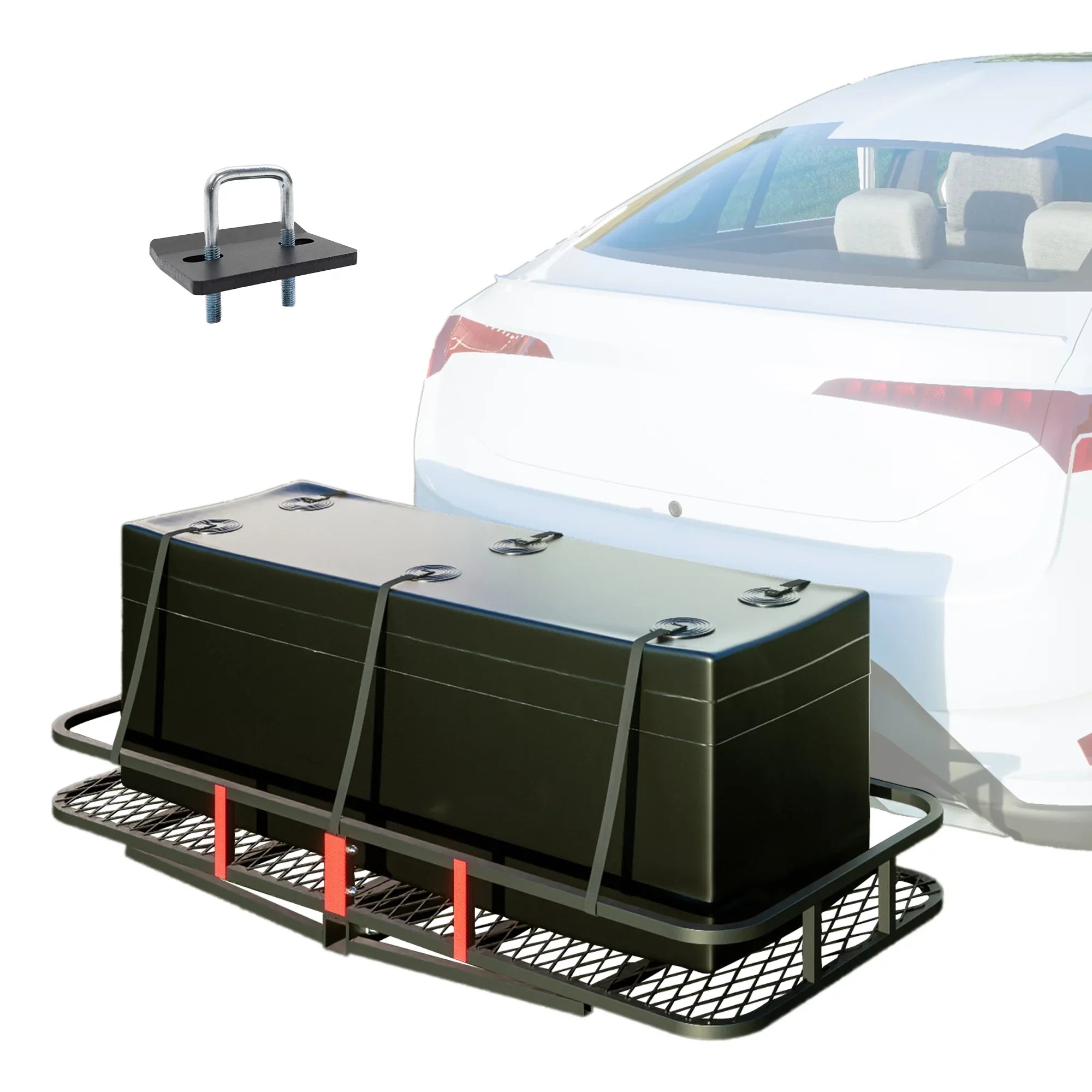 60" x 24" x 6" Hitched Mounted Folding Cargo Basket with a 500 lb Capacity for Car SUV Truck Trailer; Black